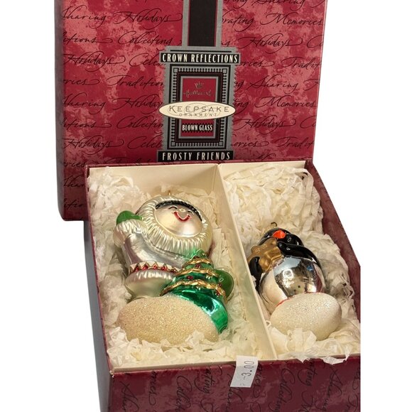 Crown Reflections Blown Glass Frosty Friends Eskimo & Penguin Christmas Ornament - Picture 2 of 8